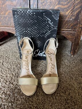 Sam Edelman Metallic Gold Open-Toe Ankle-Strap Heels